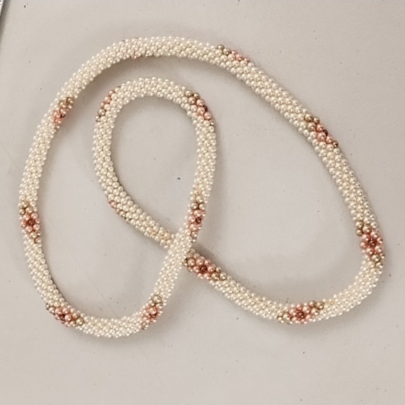 Seed Pearls Stranded into a Pastel Floral Design, Thick Round Chain of Pearls - Picture 8 of 8